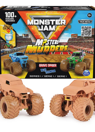 Monster Jam, Mystery Mudders 2-Pack Monster Trucks, Official 1:64 Die-Cast Vehicles, Wash to Reveal (Styles Will Vary), Kids Toys for Boys 3 and Up