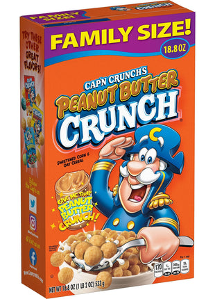 Cap'n Crunch Cereal, Peanut Butter, 18.8oz Box, Packaging May Vary