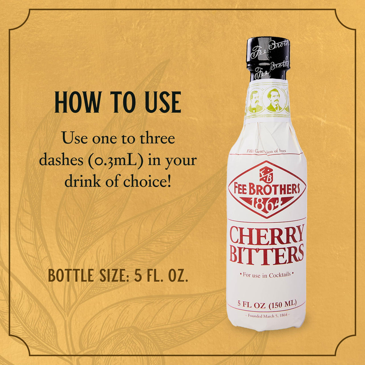 Fee Brothers Cherry Cocktail Bitters - Aromatic Cocktail Mixer & Concentrated Flavoring, Gluten Free, Vegan-Friendly, 5 fl oz