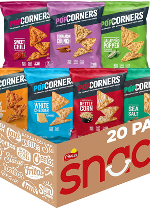 PopCorners Popped Corn Chips, 7 Flavor Variety Snack Pack, 1 oz Bags, (20 Pack), Gluten Free, No Artificial Colors, No Artificial Flavors