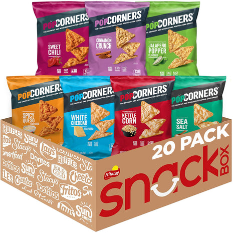 PopCorners Popped Corn Chips, 7 Flavor Variety Snack Pack, 1 oz Bags, (20 Pack), Gluten Free, No Artificial Colors, No Artificial Flavors