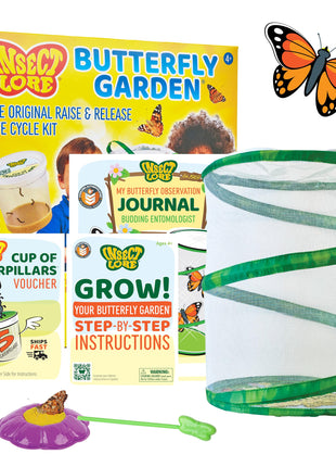 Insect Lore Raise and Release Butterfly Garden Kit – Caterpillar Habitat with redeemable Voucher – STEM-accredited Butterfly Growing Kit for Kids, Classrooms, and Homeschool Learning
