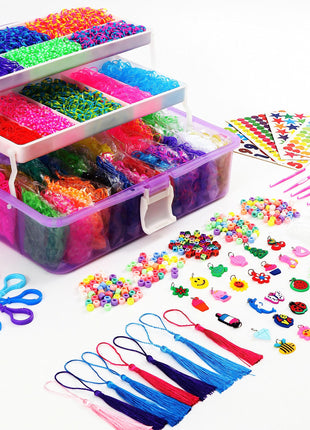 15000+ Rubber Loom Bands, Mega Rubber Bands Bracelet Kit,Loom Bracelet Making Kit with 3 Layer Container,30 Colors,380 Beads,30 Charms,Clips, Hooks Tools for DIY Art Holiday Gift