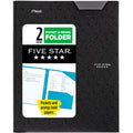 Five Star 2-Pocket Folder, Plastic Folder with Stay-Put Tabs and Prong Fasteners, Holds 8-1/2inch x 11inch Paper, Black (72113)