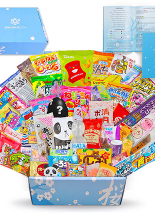 Sakura Box Japanese Candy & Snacks Dagashi Set & Pamphlet 50 Pieces Japanese Food Gift Box