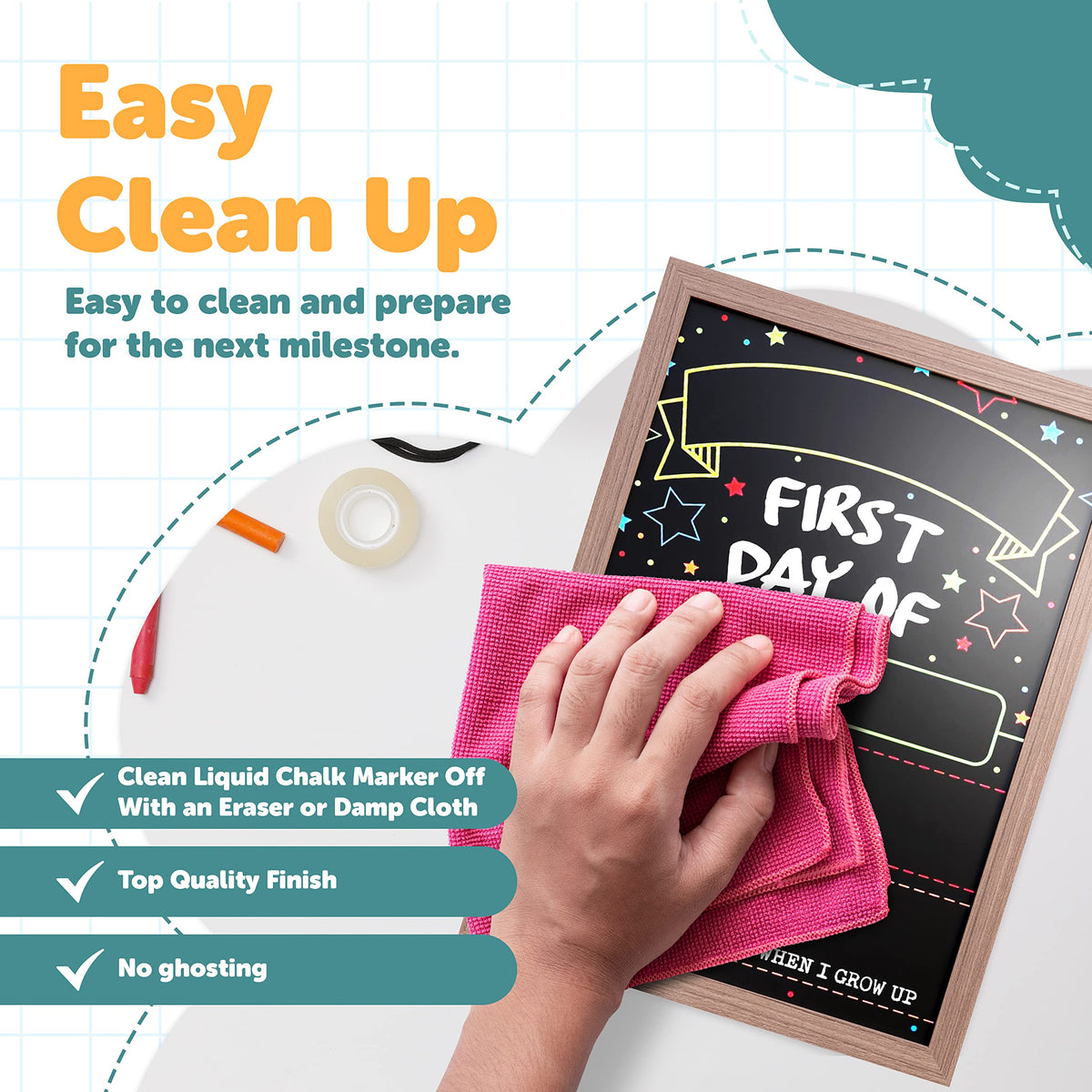 First Day Last Day of School Double Sided Sign with Frame (Reusable Dry Erase Board for Liquid Chalk Markers - 9.17" x 13.27")