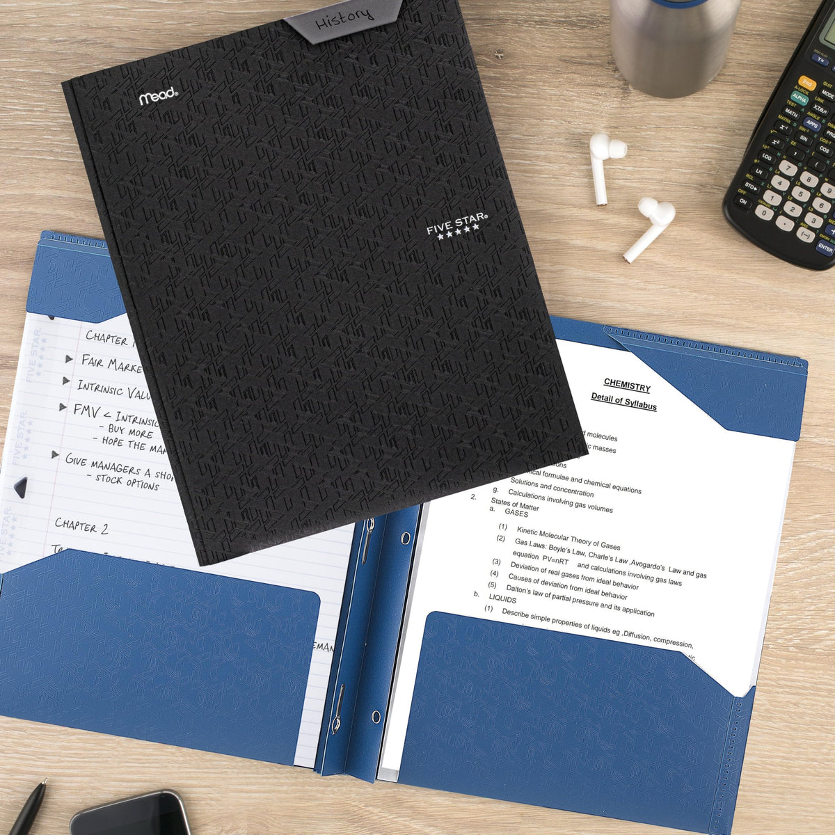 Five Star 2-Pocket Folder, Plastic Folder with Stay-Put Tabs and Prong Fasteners, Holds 8-1/2" x 11" Paper, Black (72113)