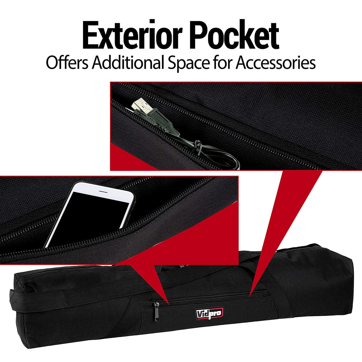 VidPro TC-45 Tripod Carrying Case - Heavy Duty Nylon Bag with Shoulder Straps and Handles - Compact Case with Full Length Zippered Closure Plus External Pocket Fits Tripod with Head up to 45 Inches