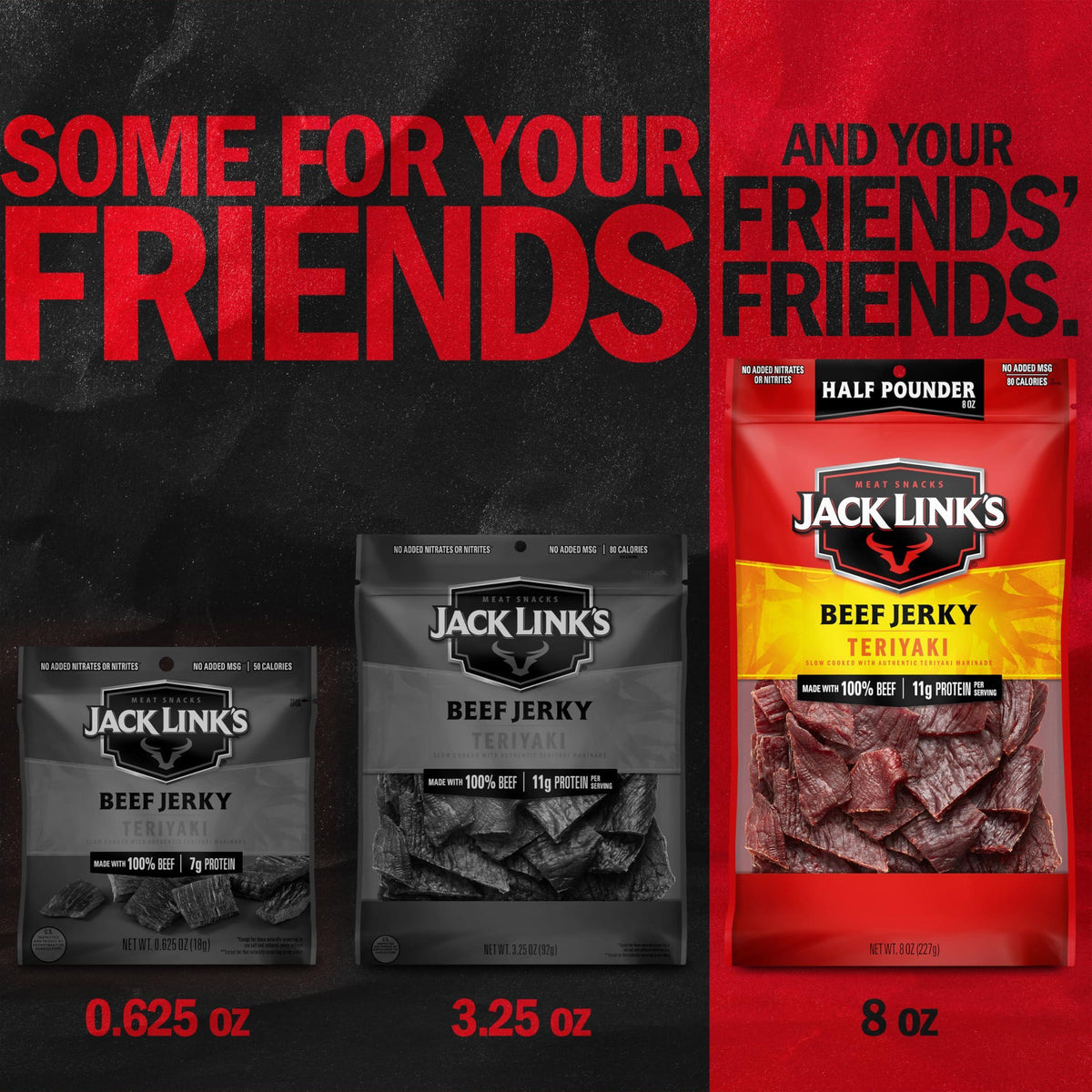 Jack Link's Beef Jerky, Teriyaki, Half Pounder Large Jerky Bag - Flavorful Meat Snack, Ready to Eat Protein Snacks with 11g of Protein per Serving, Made with 100% Beef