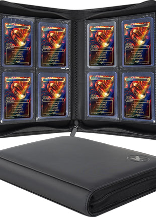 Top loader Binder, Holds 128+ Toploaders, 4 Pocket Top Loader Card Storage Case, Double-Sided Pockets for trading card in 3 x 4'' Toploaders