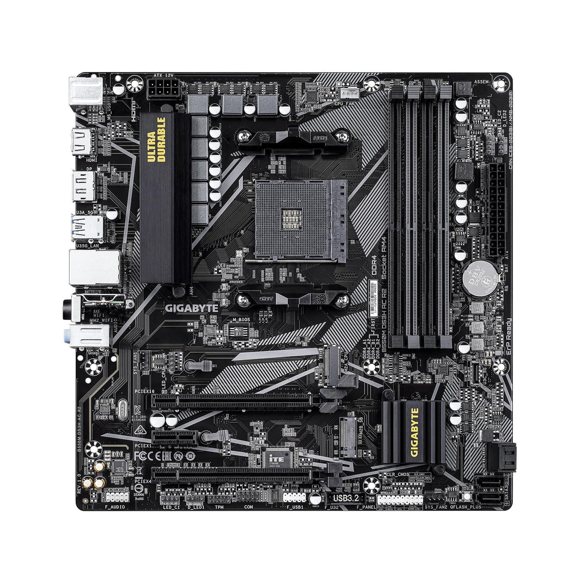 GIGABYTE B550M DS3H AC R2 AMD AM4 Motherboard, Micro-ATX, DDR4, Dual M.2, SATA 6Gb/s, WIFI5, Realtek GbE LAN, PCIe 4.0