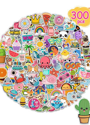 300 Pcs Stickers for Kids, Cute Water Bottle Vinyl Waterproof Laptop Stickers for Students Gifts School Supplies Classroom Teacher Prizes Sticker Pack for Kids Girls Teens