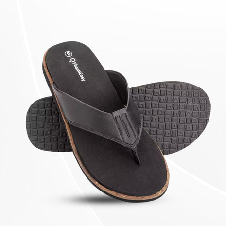 PharmEasy Diabetic and Orthopaedic Adjustable Slippers for Men, Coal Black 6 UK