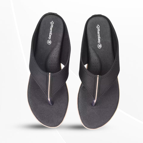 PharmEasy Ortho Care Women Orthopedic & Diabetic Slippers Midnight Black UK 9