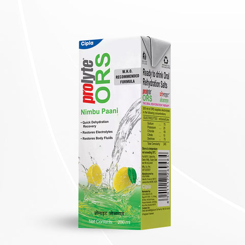 Cipla Prolyte ORS Ready to Drink Oral Rehydration Contains Vital Electrolytes (Nimbu Paani, Pack of 10)