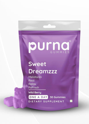 Purna Gummies Melatonin For Adults, Wild Berry Flavor, 30 Gummies