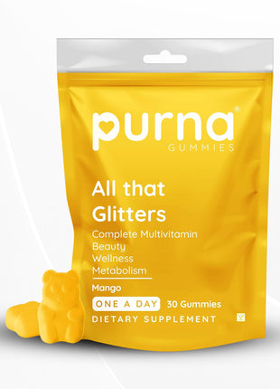 Purna Gummies for Men & Women, Multivitamin (A, C, D, E, B12) Mango flavour, 30 gummies