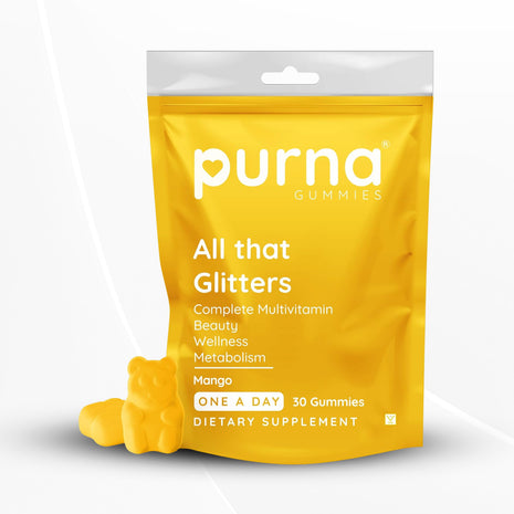 Purna Gummies for Men & Women, Multivitamin (A, C, D, E, B12) Mango flavour, 30 gummies