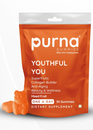 Purna Gummies Mixed Fruit Flavor, with Vitamin A,Vitamin C, Vitamin E, and Zinc 30 Days Pack