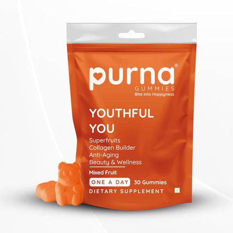Purna Gummies Mixed Fruit Flavor, with Vitamin A,Vitamin C, Vitamin E, and Zinc 30 Days Pack
