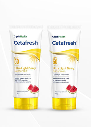 Cetafresh Ultra Light Dewy Sunscreen |Light weight| SPF 50 PA+++ | 50 g (Pack of 2)