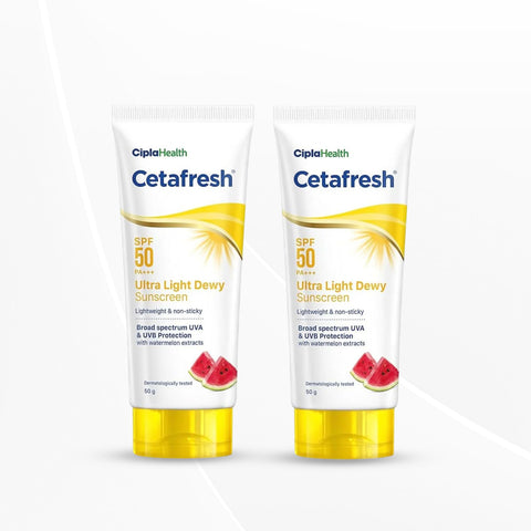 Cetafresh Ultra Light Dewy Sunscreen |Light weight| SPF 50 PA+++ | 50 g (Pack of 2)