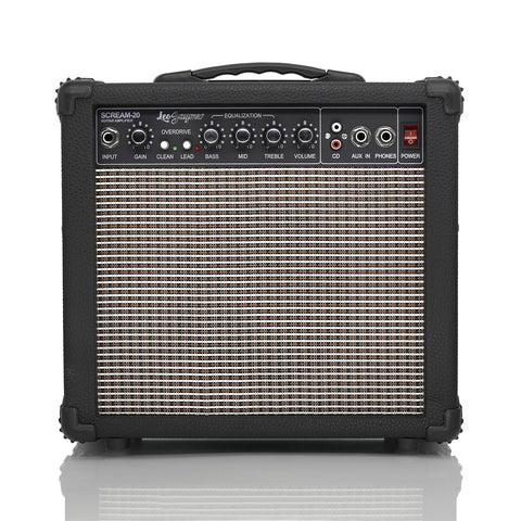 Leo Jaymz 20W Electric Guitar Amplifier - Clean and Distortion Channel - 3 Band Equalization and CD Line Input - Recording Studio, Practice Room, Small Courtyard (6.5", Black)