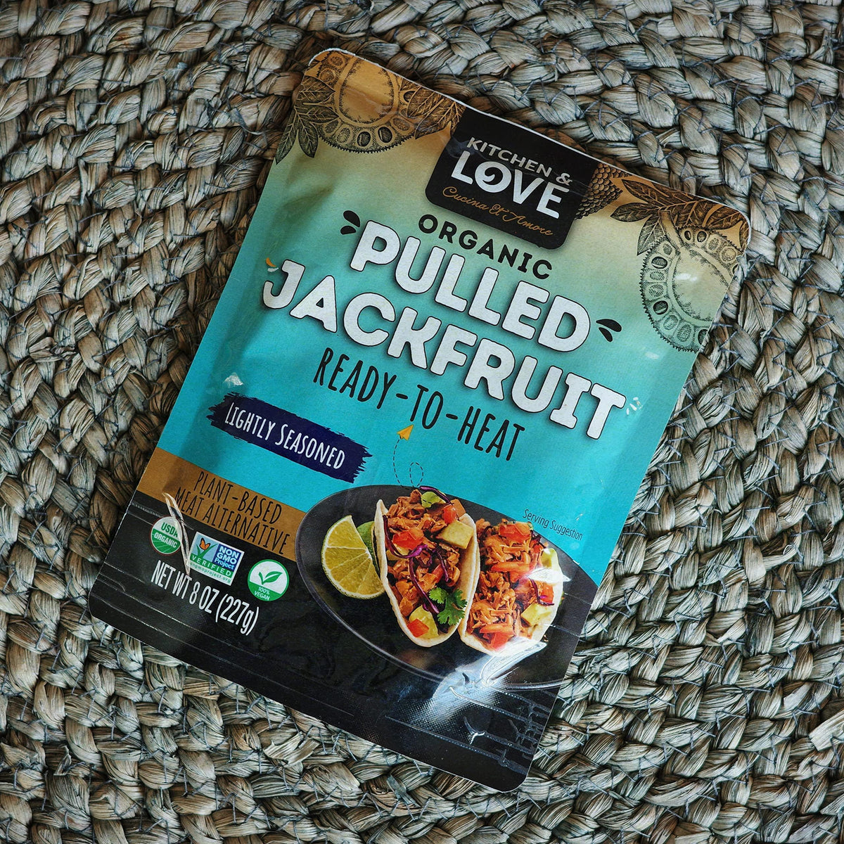 Kitchen and Love, Jackfruit Lightly Seasoned, Organic, Fully Cooked, Versatile Plant Based Meat Alternative, Gluten Free, 90 seconds, High in Fiber, Non GMO Verified, Kosher, Vegan, 8 Oz (Pack of 3)