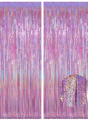 Melsan 2 Pack 3.2 ft x 8.2 ft Tinsel Foil Fringe Curtains Backdrop, Sparkle Metallic Foil Curtains for Party Photo Booth Props Decoration, Pinkish Purple