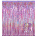 Melsan 2 Pack 3.2 ft x 8.2 ft Tinsel Foil Fringe Curtains Backdrop, Sparkle Metallic Foil Curtains for Party Photo Booth Props Decoration, Pinkish Purple