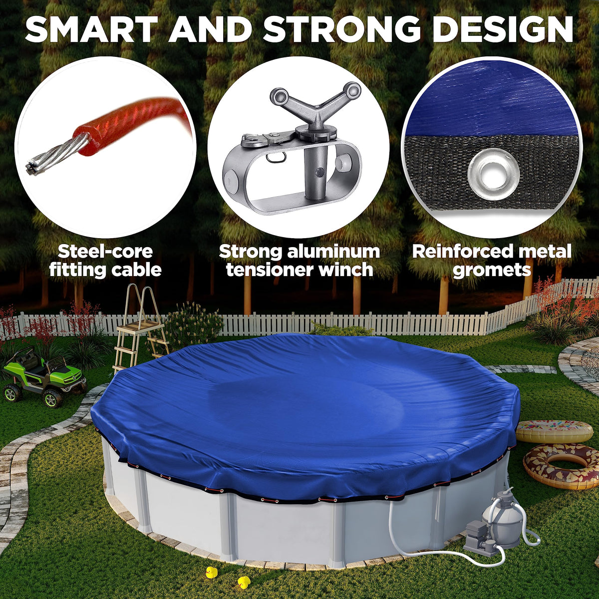 24 Ft Round Premium Heavy-Duty Winter Pool Cover - Royal Blue, Extra Thick and Durable, Tear-Proof, UV-Resistant, Reinforced Edges, Easy Install, All-Season Protection for Above Ground Pools