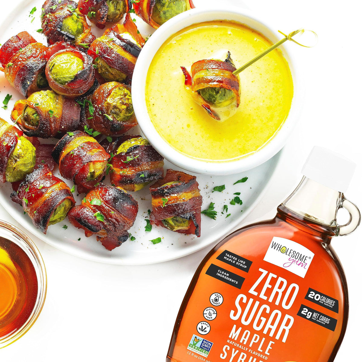 Wholesome Yum Zero Sugar Maple Syrup (Keto Maple Syrup) With Monk Fruit & Allulose - Natural Sugar Free Pancake Syrup - Non GMO, Low Carb, Gluten Free, Vegan, No Aftertaste (12 fl oz)