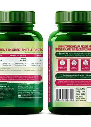 Vlado's Himalayan Organics Resveratrol 255mg with Grape Seed Extract Supplement | Anti Aging Supplement for Youthful Skin I Pharma Grade Resveratrol Supplements for Max Absorption - 60 Veg Capsules