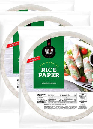 Best of Thailand [Round] Brown Rice Paper Wraps 3 Pack | Perfect for Fresh Spring Rolls & Dumplings | Non-GMO, Gluten-Free, Vegan & Paleo | Kosher for Passover Kitniyot