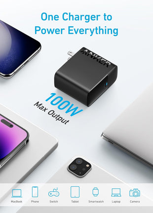 Anker MacBook Charger, Compact and Foldable 100W USB C Charger for MacBook Air, Samsung Galaxy, iPad Pro, and More, 5FT USB C Cable Included