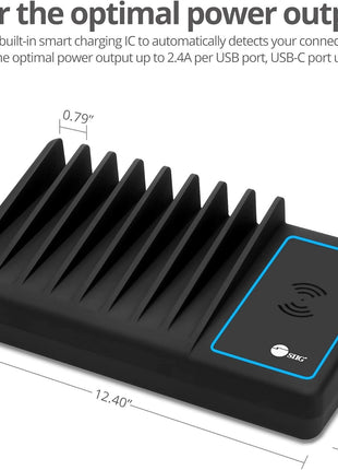 SIIG 10 Port 90W USB Charging station with Qi wireless and USB C Charging, Ambient Light Deck compatible with iPhone iPad Samsung Galaxy Google Nexus