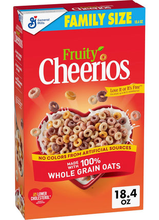 Fruity Cheerios, Heart Healthy Gluten Free Breakfast Cereal, Made with Whole Grain Oats, Family Size, 18.4 oz