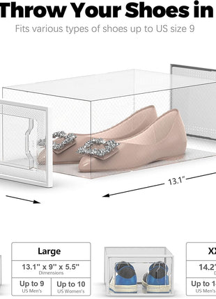 SEE SPRING 12 Pack Shoe Storage Box, Clear Plastic Stackable Shoe Organizer for Closet, Space Saving Foldable Shoe Rack Sneaker Container Bin Holder