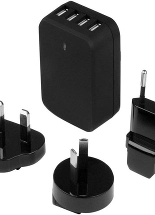 StarTech.com 4-Port Travel USB Wall Charger - 34W/6.8A International Travel Adapter - Portable USB Charging Station (USB4PACBK), Black