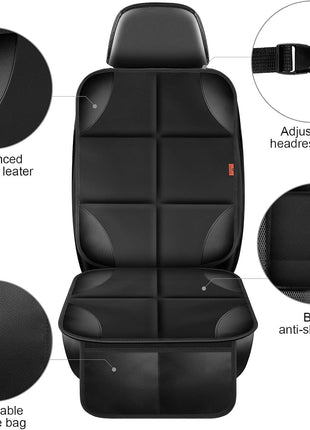 XHYANG Car Seat Protector 1 Pack Car Seat Cushion Mat Thickest Padding,Waterproof 600D Fabric Car Seat Covers for Non-Slip Backing Mesh Pockets for Baby and Pet (Black, 1 Pc)