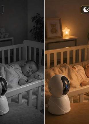 Baby Monitor with Camera and Audio, 3MP Baby Camera for Room, 355° Pan Tilt, Smart Motion Tracking, 3X Zoom, Color Night Vision, Two-Way Talk, 5G/2.4G WiFi, SD/Cloud, 2 Pack