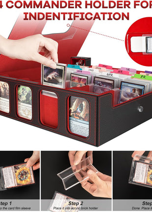 Card Storage Box 3200+ MTG Deck Box with 30 Colorful Divider, 4 Row Commander Trading Card Cases with Portable Handle & Display Windows, Fits for MTG/TCG/Magic Cards, Patented Design