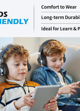 AILIHEN C8 Headphones Wired, On-Ear Kids Headphones with Microphone and Volume Control Foldable Corded Stereo 3.5mm Headset for School Teens Smartphones Chromebook Laptop Tablets Travel (Black Blue)