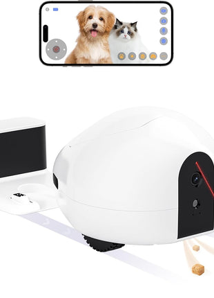 Cat Camera Robot with Laser & Treat Dispenser, Moving Pet Camera Robot for Dogs and Cats, Phone App Control, Auto Recharging, Night Vision, Two-Way Audio, Interactive LED Cat Toy, 2.4G WiFi
