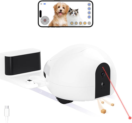 Cat Camera Robot with Laser & Treat Dispenser, Moving Pet Camera Robot for Dogs and Cats, Phone App Control, Auto Recharging, Night Vision, Two-Way Audio, Interactive LED Cat Toy, 2.4G WiFi