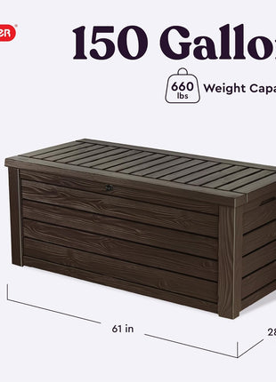 Keter 150 Gallon Resin Large Deck Box Organization and Storage Box for Patio, Outdoor Cushions, Garden Tools, Brown | Hydraulic Pistons, Resin, Weatherproof