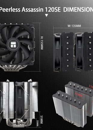Thermalright Peerless Assassin 120 SE CPU Cooler, 6 Heat Pipes AGHP Technology, Dual 120mm PWM Fans, 1550RPM Speed, for AMD:AM4 AM5/Intel LGA 1700/1150/1151/1200/1851,PC Cooler