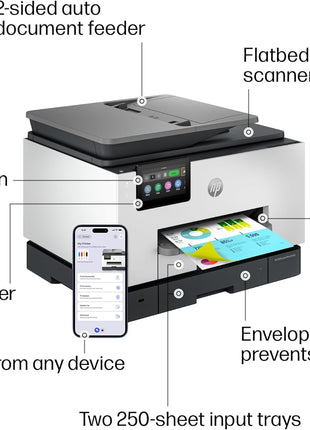 HP OfficeJet Pro 9135e Wireless All-in-One Color Inkjet Printer, Print, scan, copy, fax, ADF, Duplex printing best-for-office, 3 month Instant Ink trial included, AI-enabled (404M0A)