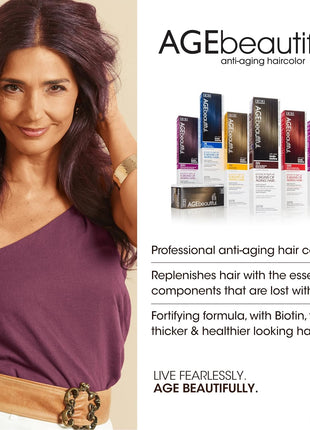 AGE beautiful Permanent Hair Color Cream, 100% Gray Coverage Hair Dye with Biotin Anti-Aging Formula for Fuller, Thicker Hair, Professional Salon Quality