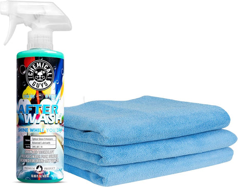 Chemical Guys HOL424 After Wash Sprayable Gloss Boosting Car Wash Drying Aid (Helps Reduce Water Spots, 16 fl oz) Super Dry Kit with Premium Microfiber Drying Towels, 24 inchx16 inch (3 Pack)